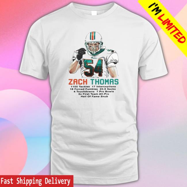 Official Zach Thomas Miami Sports Football Hooded Sweatshirt Official Zach Thomas Miami Sports Football Tee