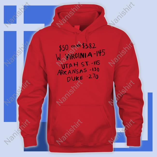 $50 To Win $382 W Virginia 145 Utah St 115 Arkansas 130 Duke 270 T-Shirt