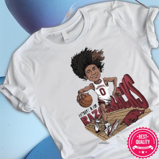 Arkansas Men’s Basketball Anthony Black Caricature Tee Arkansas Men’s Basketball Anthony Black Caricature Shirts