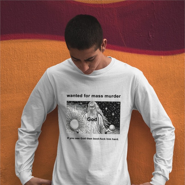 Shirts That Go Hard Merch Robert Crumb Biblia Wanted For Mass Murder God You See God Then Boot Fuck Him Hard T-Shirt