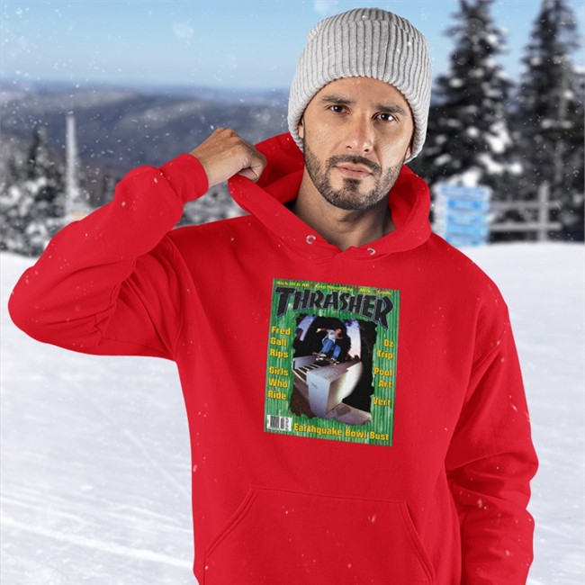 Thrasher Earthquake Bowl Bust Hoodie Thrasher Magazine February 1995 Fred Gall Rips Girls Who Ride Oz Trip Pool Art Vert Earthquake Bowl Bust Sweatshirt