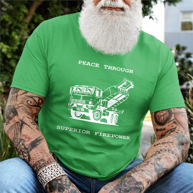 Duoble Dog On Truck Peace Through Superior Firepower Tee Pol Woj