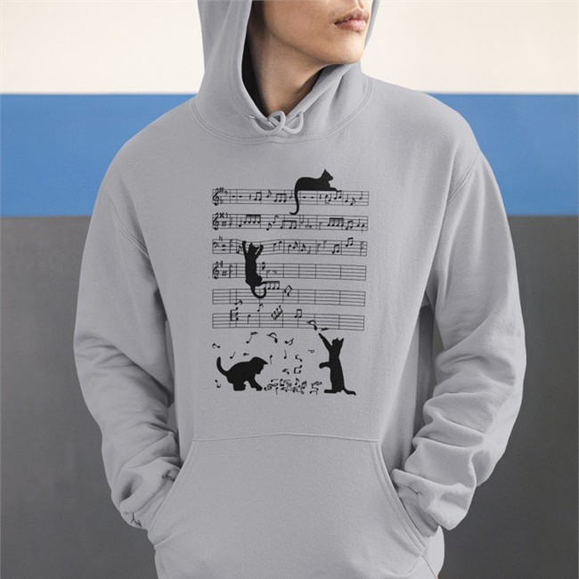 Cat Music Hoodie Cute Cat Playing Music Note Clef Musician Tee Threatening Music Notation