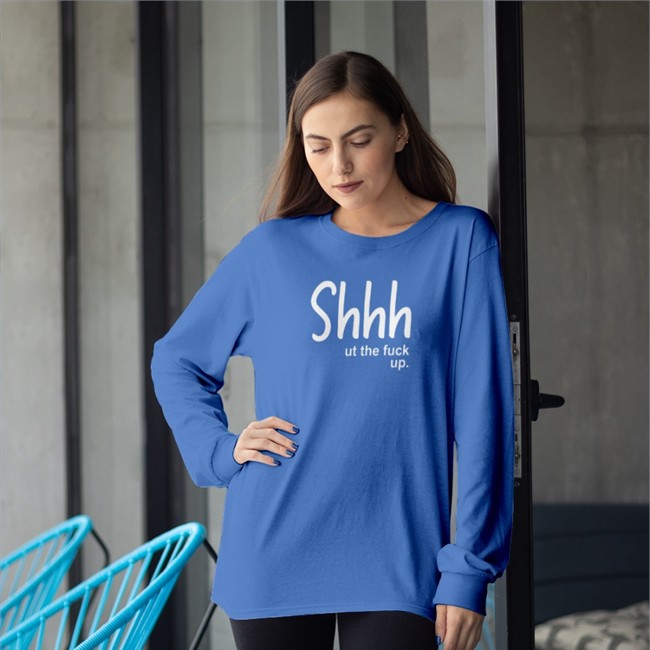 Shhhut The Fuck Up Hat Weird Thrift Store Shirts Black Shhhut The Fuck Up Baseball Sleeve Tee Weird Thrift Store Shirts