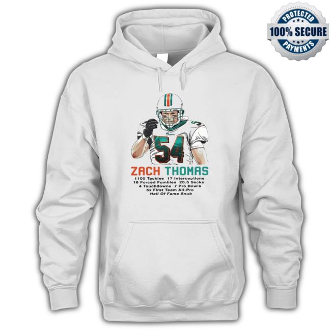 Official Zach Thomas Miami Sports Football Hooded Sweatshirt Official Zach Thomas Miami Sports Football Tee Shirt