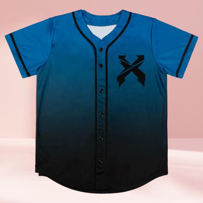 Official Excision Merch Headbanger Baseball Jersey Shirts (Blue/Black Gradient)