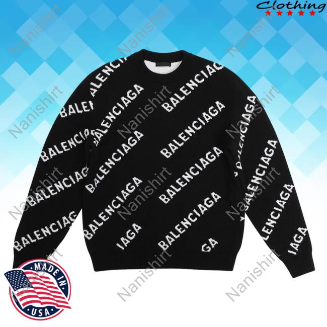 Official Saks Fifth Avenue Clothing Store Shop Balenciaga Allover Logo Black White AOP Crew neck Sweatshirt 3D All Over Print Saksfifthavenue