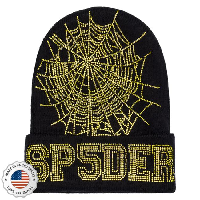 Official Sp5der Merch Store Shop King Spider Web Beanie Hat Black/Yellow KingSpider