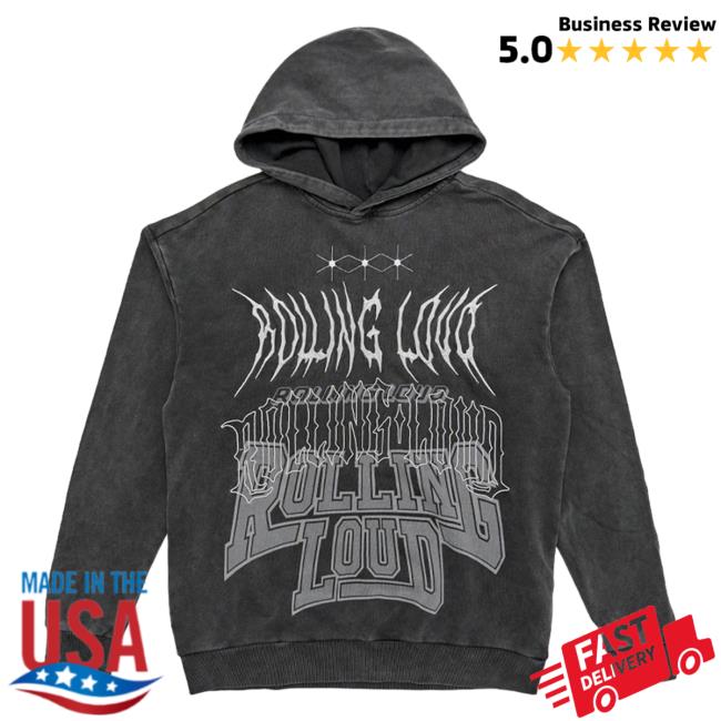 Official Rolling Loud Merch Store Rolling Loud Rl G-Metal Logos Vintage Black Crewneck Sweatshirt Rolling Loud Apparel Clothing Shop RollingLoud
