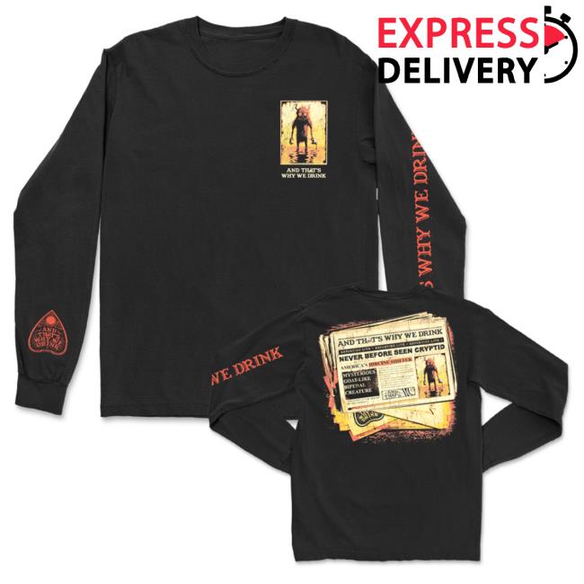Official Atwwd Merch And Thats Why We Drink Merch Cryptid Newspaper Long Sleeve Tee (Black)