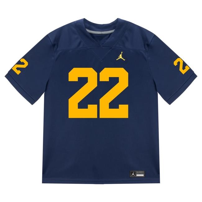 The M Den Michigan Wolverines #22 Justice Haynes Student Athlete Blue Football Jersey Shirt