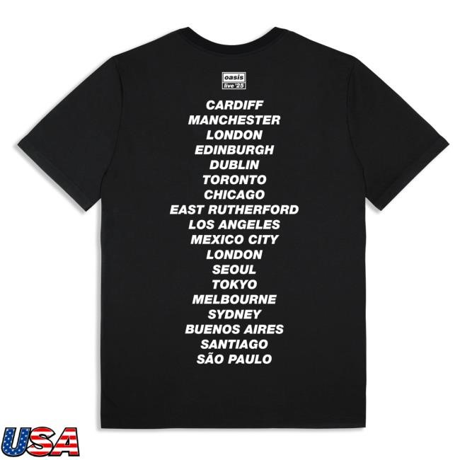 Official Oasis Live '25 Cut Out Photo Tour New Shirt Black