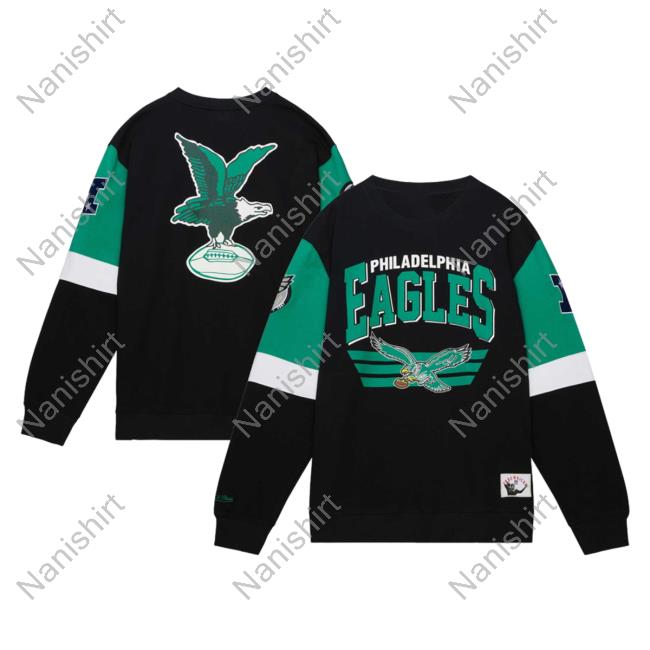 Official PhiladelphiaEagles Clothing Merch Store Shop Mitchell & Ness Black Philadelphia Eagles Gridiron Classics Allover 3.0 Sweatshirt 3D All Over Print