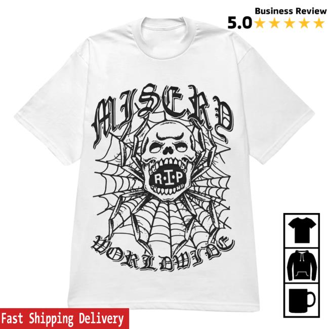 Official Misery Worldwide Misery Spider Skull Graphic Print White Tee
