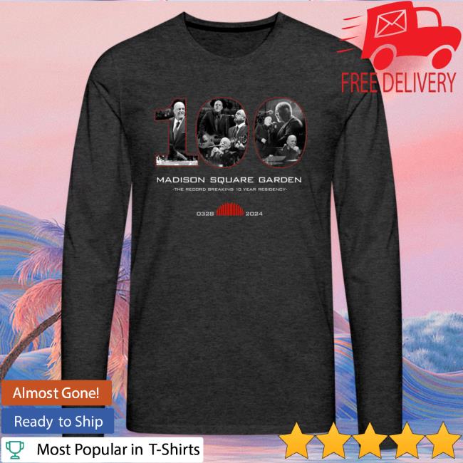 Official Billy Joel Merch Store Billy Joel "3-28-24 Msg 100Th Event" Grey Long Sleeve Shirt 2024 - Online Exclusive Billy Joel Apparel Clothing Shop