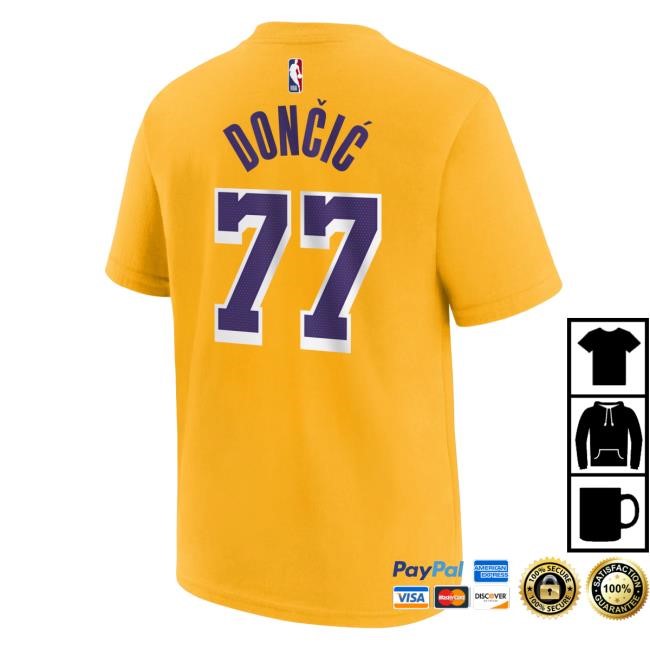 Luka Dončić Gold Los Angeles Lakers Player Name & Number Shirt