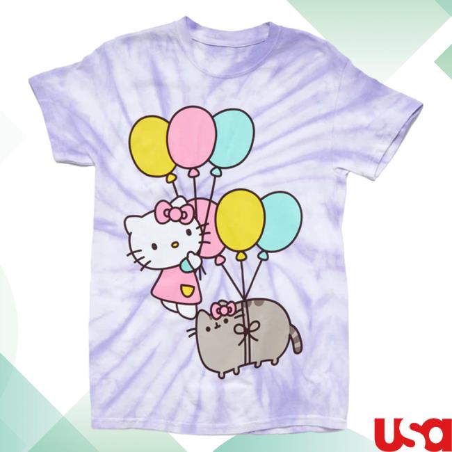 Official Sanrio Apparel Clothing Merch Store Shop Hello Kitty X Pusheen Balloon Tie-Dye Top Shirt (Plus)