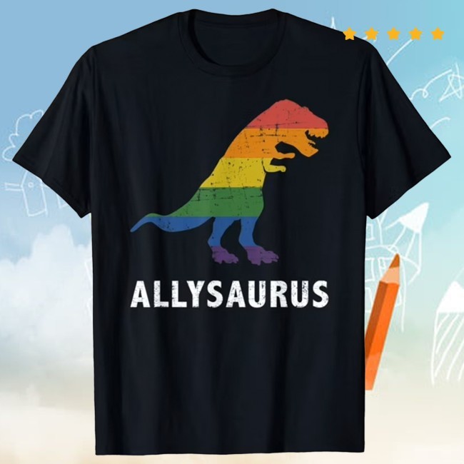 Allysaurus Dinosaur In Rainbow Flag For Ally Lgbt Pride Tee Biosilk