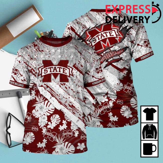 Official Banantees Mississippi State Bulldogs Tropical Flower Style And Flag All Over Printed 3D T Shirt