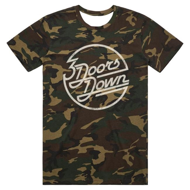Official 3 Doors Down Merch 3DD Circle Logo Camo Shirts