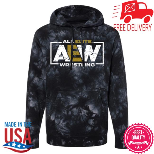 Official Shop Aew Apparel Clothing Merch Store All Elite Wrestling Black Tie Dye Aew Logo Popover Hoodie ShopAew