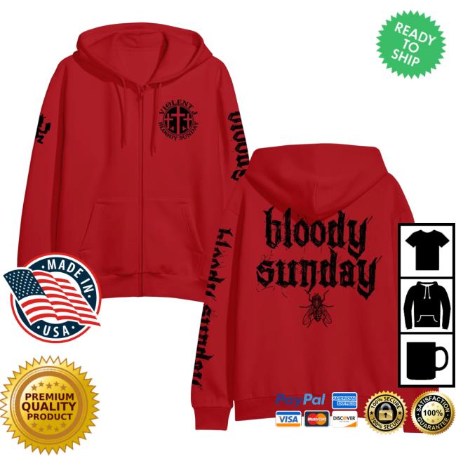 Official Icp Merch Clothing Store Insane Clown Posse Violent J Bloody Sunday Branded Red - Zip Up Hoodies