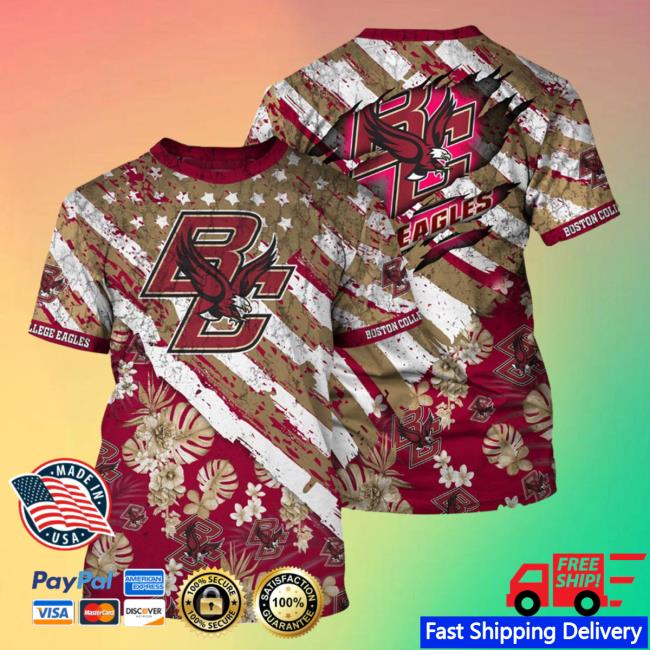 Official Boston College Eagles Tropical Flower Style And Flag All Over Printed 3D T Shirt