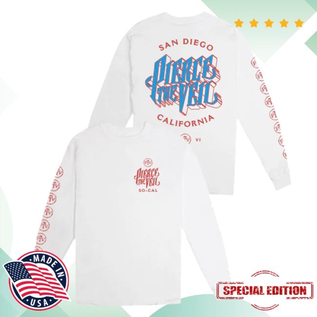 Official Pierce The Vei Clothing Store Shop Ptvmerch So-Cal San Diego Arch Long Sleeve Tee Shirt Ptv Merch