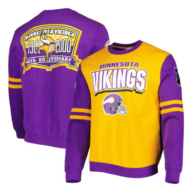 Official Minnesota Vikings Mitchell & Ness Gold 3D All Over Print 2.0 New Shirt