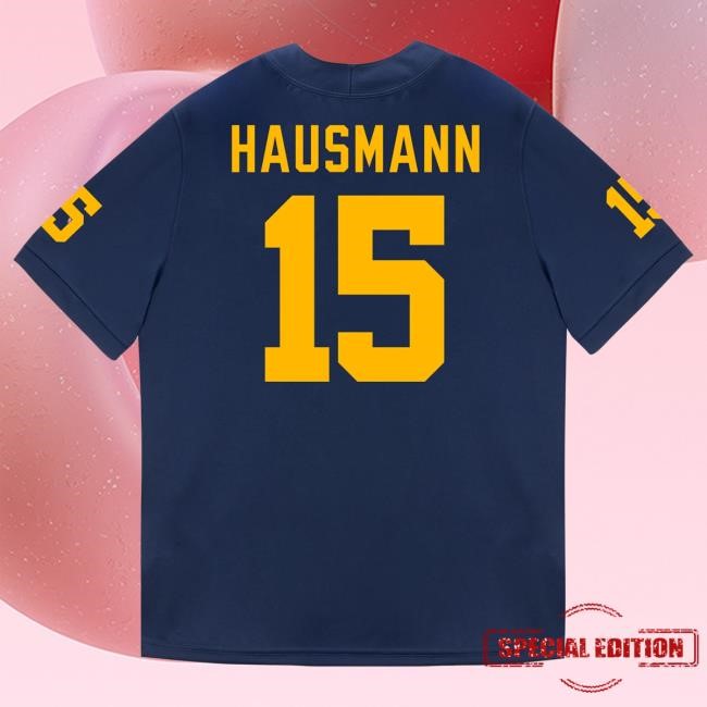 The M Den Michigan Wolverines #15 Ernest Hausmann Student Athlete Blue Football Jersey T Shirt
