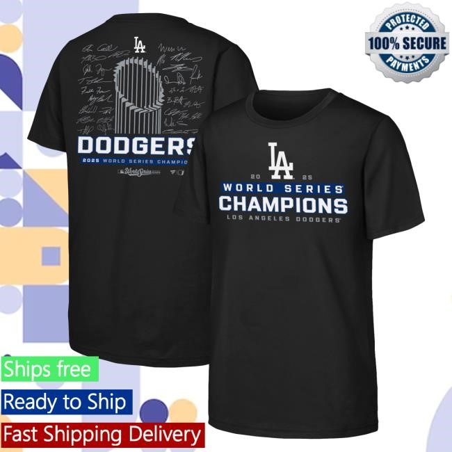 Youth Los Angeles Dodgers Fanatics Black 2025 World Series Champions Signature Roster T Shirt Official MLB Shop