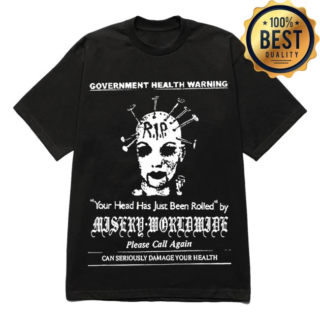 Official Misery Worldwide Government Health Warning Heads Will Roll Graphic Print Black Top Shirt