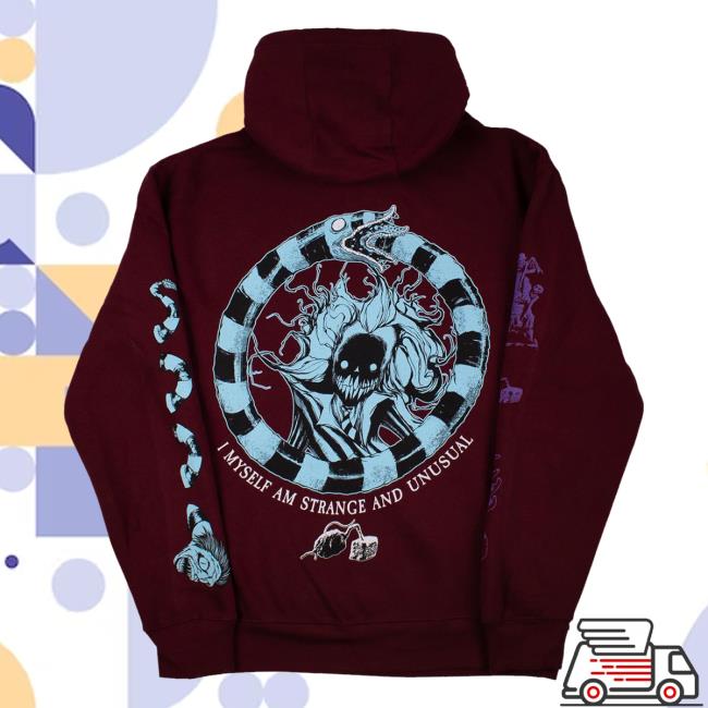 Official Any Means Necessary Clothing Beetlejuice I Myself Am Strange And Unusual Crew neck Burgundy
