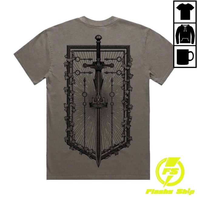 Even In Arcadia Damocles Crest Flag Tee Shirt - Grey
