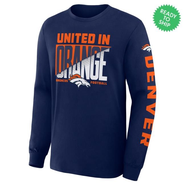 Official Denver Broncos Merch Men's Fanatics Navy Denver Broncos Hometown Sweep Legacy Long-Sleeve DenverBroncos