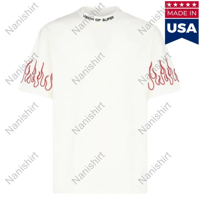 Official Vision Of Super White Shirt 2023 With Black Gradient Flames