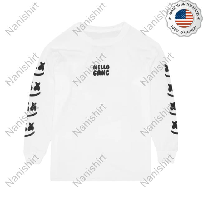 Official Marshmello Music Clothing Store Shop Mellogang Faces L/S Hooded Sweatshirt White Marshmellomusic Merch