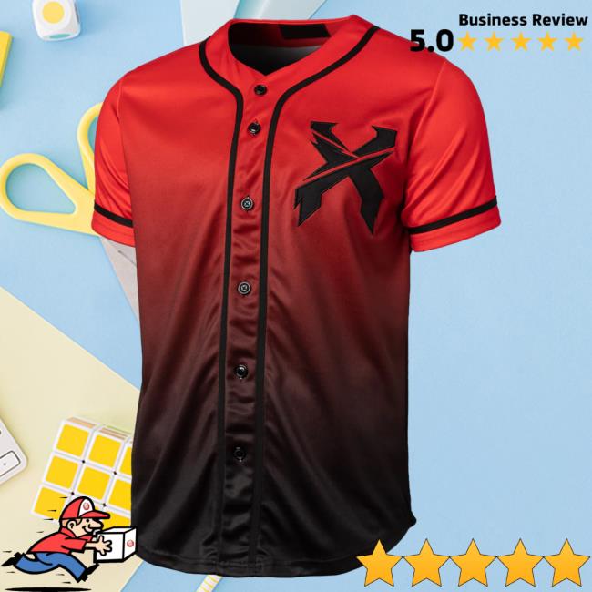 Official Excision Merch Headbanger Baseball Jersey Tee Red/Black Gradient