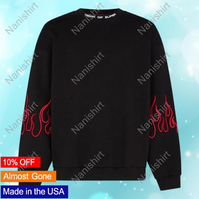Official Vision Of Super Black Crewneck With Red Flames