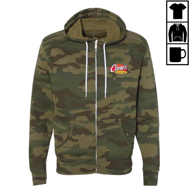 Official Canes Merch Store Raising Cane's Gear Full Zip Camo Crew neck Sweatshirt Forest Camo Canes Apparel Clothing Shop