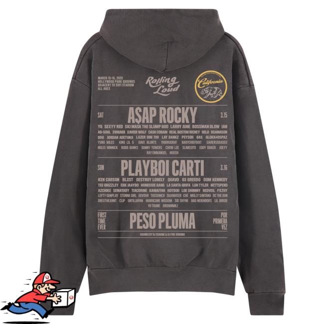 Official Rolling Loud Merch Store Shop Rolling Loud RL LA 25 Admat Pigment Black Lineup Hoodie RollingLoud