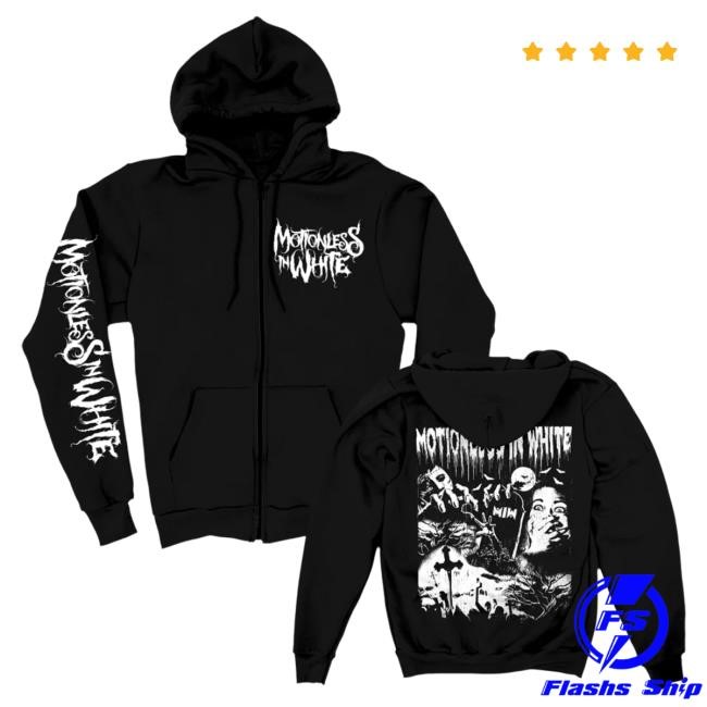 Official Miwmerch Motionless In White Throwback Horror Zip Up Hoodies (Black) Miw Merch Store