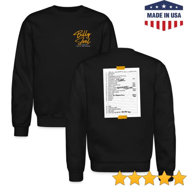 Official Billy Joel Merch Store Billy Joel "11-22-23 MSG Set List" Black Hoody Online Exclusive Billy Joel Shop BillyJoel