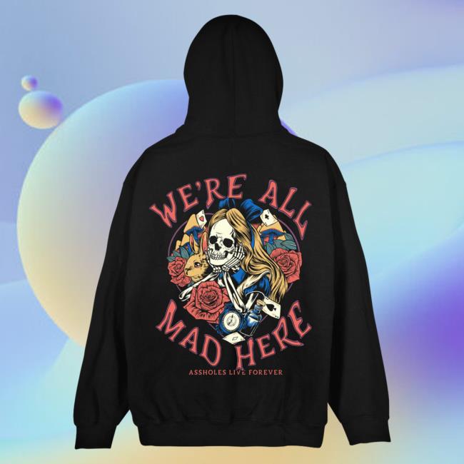 Official Linda Finegold Store Shop Were All Mad Here Black Long Sleeve Tees Lindafinegold Clothing