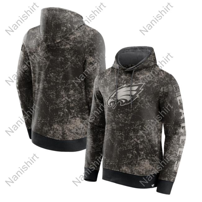 Official PhiladelphiaEagles Clothing Merch Store Shop Fanatics Branded Black/Gray Philadelphia Eagles Blackout Tonal Hooded Sweatshirt