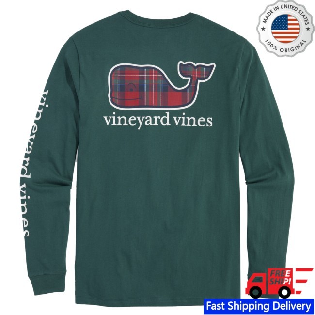 Vineyard Vines Plaid Whale Long-Sleeve Pocket Tee L/S Shirt