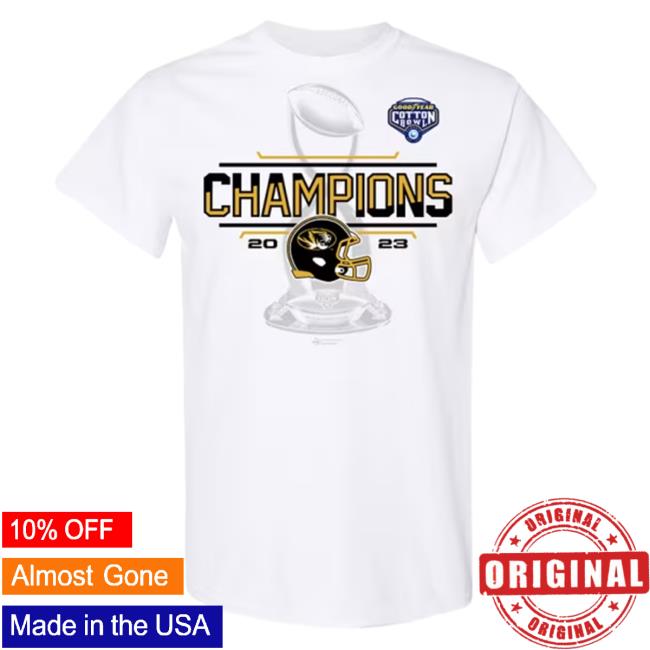 Official Missouri Tigers White 2023 Cotton Bowl Champions Locker Room Hot Shirt
