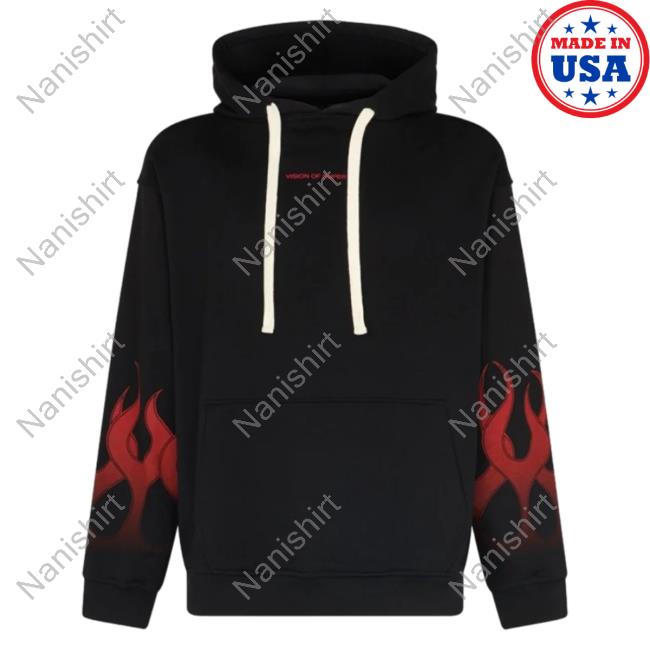 Official Vision Of Super Black Pullover Hoodie With Red Gradient Flames