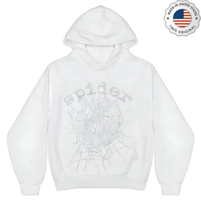 Official Sp5der Clothing Apparel Sp5der Og Rhinestone Logo Hooded Sweatshirt White Sp5der Merch Store Shop
