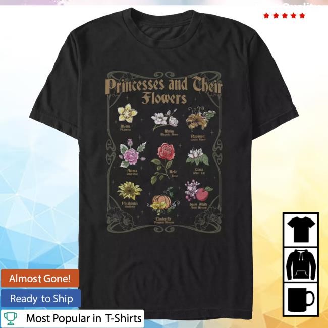 Official Disney Merch Disney Princess Flowers T Shirt for Adults